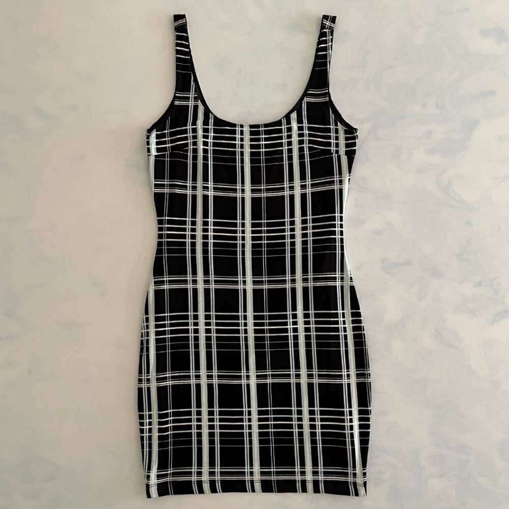 Elizabeth & James Black & Blue Tartan Plaid Silk Mini Dress